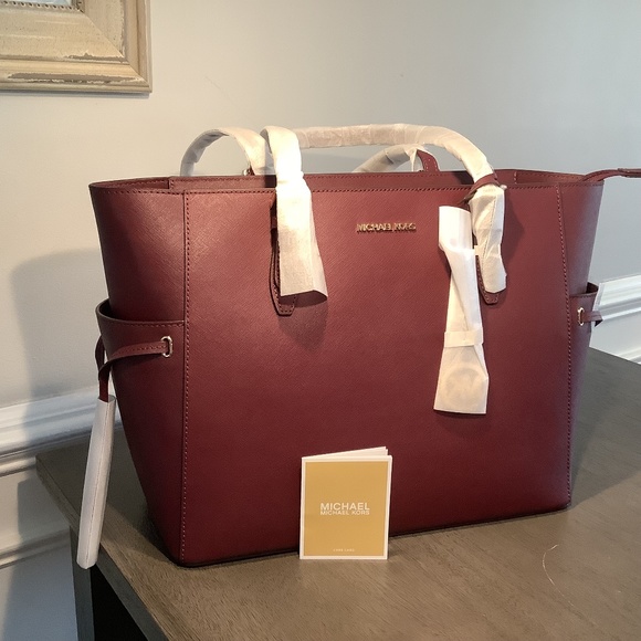 Michael Kors Gilly Large Drawstring Travel Tote, Leather, Merlot - Picture 1 of 8
